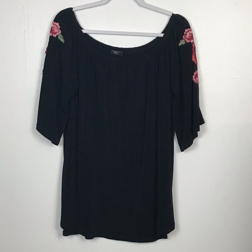 VERAROSE Blouse Black Off Shoulder Floral Rose Embroidery 24"‎ pit to pit